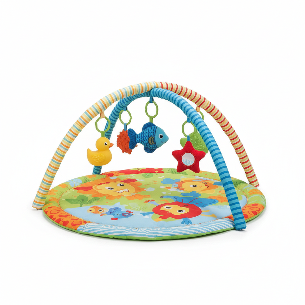 Tapis d'éveil bébé coloré avec arceaux et jouets suspendus