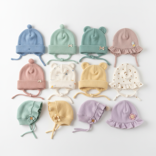 Collection de petits chapeaux bébé en couleurs pastel