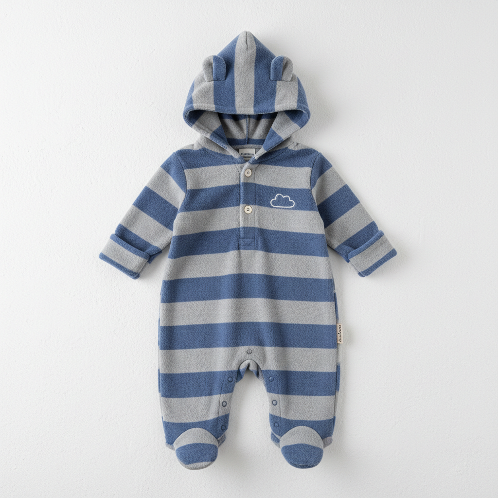 Barboteuse à capuche bébé garçon bleue