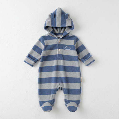 Barboteuse à capuche bébé garçon bleue