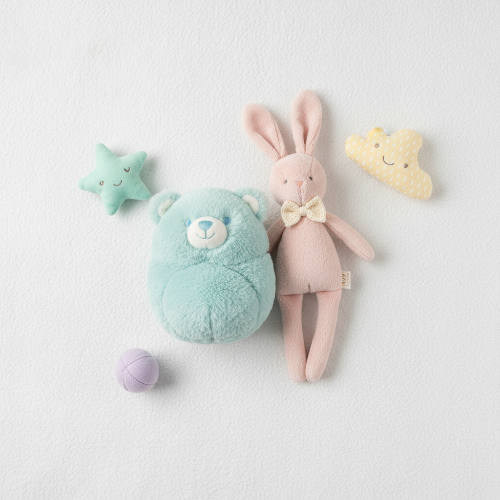 Peluches douces pour bébé - ourson et lapin en couleurs pastel