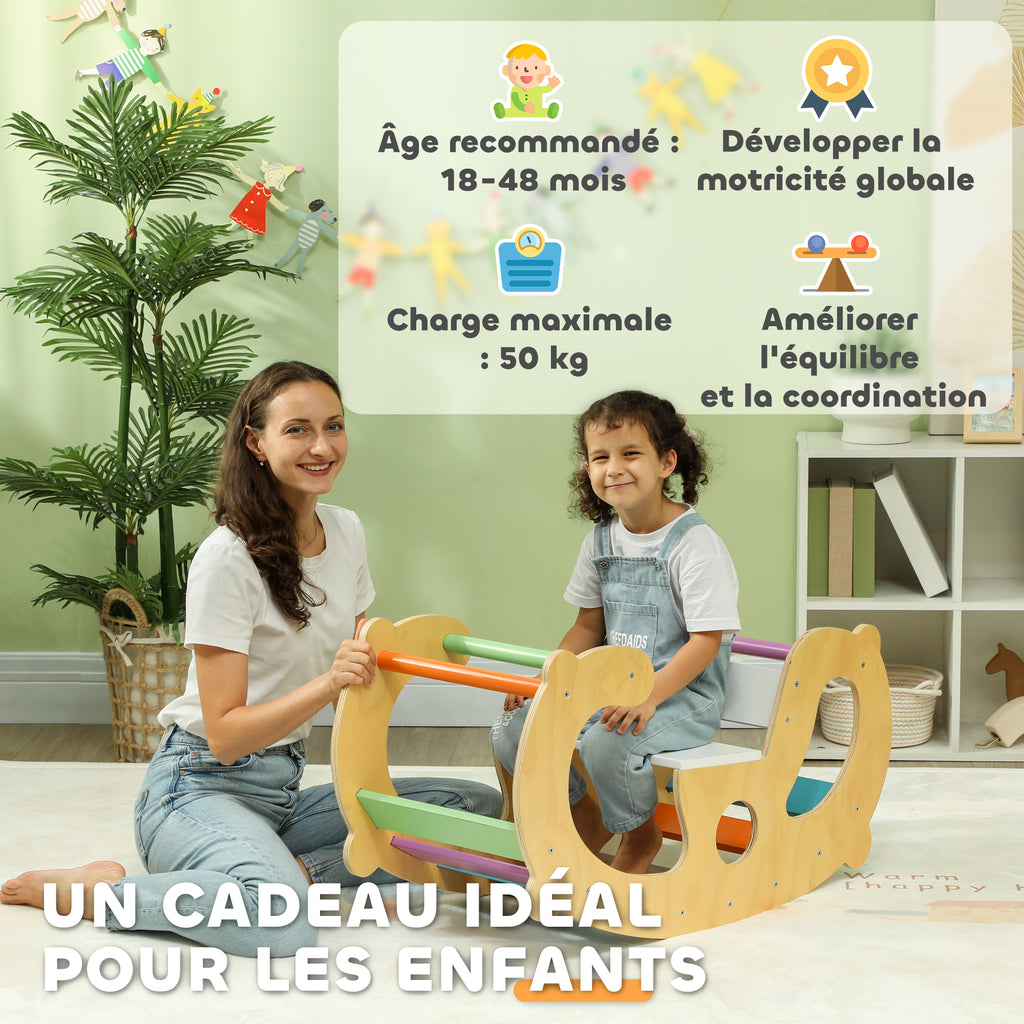 2 en 1 Arche escalade enfants 18 à 48 mois, chaise à bascule arc-en-ciel pour garçons & filles, tout-petits